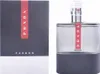 A product shot of Prada Luna Rossa Carbon Eau de Toilette for Men, showing both the perfume bottle and its packaging. Podgląd zdjęcia produktu