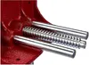 A close-up view of a red metal vise with two silver metal rods and one threaded rod protruding from it. Náhľad obrázku produktu