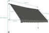 Diagram showing the dimensions of a gray awning supported by white poles. Anteprima dell’immagine prodotto