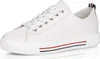 A white leather sneaker with red, white, and blue stripes on the sole. Produktbild-Vorschau