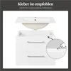 An illustration showing how to install a sink onto a cabinet, with a close-up of sealant application. Produktbild-Vorschau