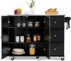 A black kitchen cart with its doors open, displaying shelves with various kitchen items. Náhľad obrázku produktu