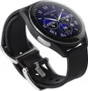 A close-up, angled view of a smartwatch with a black band and a blue digital display. Podgląd zdjęcia produktu