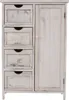 A white, distressed wooden cabinet with five drawers on the left and a single door on the right, set against a white background. Náhled obrázku produktu