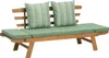 A wooden garden bench with green cushions and pillows against a white background. Produktbild-Vorschau