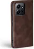 A brown leather flip case for a smartphone is shown from the side. Produktbild-Vorschau