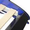 A close-up view of the corner of a child's bed frame, showing the wooden slats and the blue and black frame. Náhled obrázku produktu