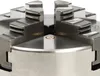 A close-up view of a metal four-jaw chuck for a lathe. Podgląd zdjęcia produktu