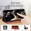 A smartphone case is shown in a marketing image, demonstrating its kickstand feature with a finger interacting with the screen. Produktbild-Vorschau