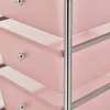 A close-up view of a pink drawer unit with silver handles and frame. Produktbild-Vorschau