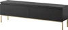 A black TV lowboard with gold metal legs on a white background. Anteprima dell’immagine prodotto