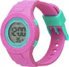 A pink digital watch with teal accents is shown against a white background. Produktbild-Vorschau
