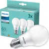 A product shot of a three-pack of Philips LED light bulbs, with the packaging prominently displayed. Produktbild-Vorschau