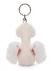 A white plush swan keychain is shown from the back against a white background. Produktbild-Vorschau