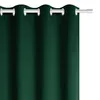 A close-up of a dark green curtain with grommets, hanging on a white rod. Produktbild-Vorschau