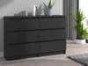 A black dresser with six drawers is shown in a room with a plant and a window in the background. Produktbild-Vorschau