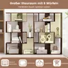 A geometric wooden bookshelf filled with various decorative items and books. Náhled obrázku produktu