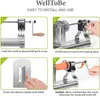 A collage of four images showing the installation and use of a spiralizer. Produktbild-Vorschau