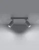 A ceiling light fixture with two adjustable spotlights is mounted on a plain gray ceiling. Náhled obrázku produktu
