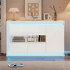 Merax Sideboard 140cm mit 2 Glastüren, Wohnzimmerschrank Produktbild-Vorschau 3