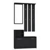 A black entryway furniture set with a mirror, coat hooks, and a shoe cabinet. Náhled obrázku produktu