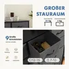 A collage of images showcasing a fabric dresser with drawers, highlighting its storage capacity and features. Voir les images du produit