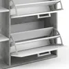 A close-up view of a modern shoe cabinet with multiple flip-out drawers. Produktbild-Vorschau
