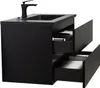 A black bathroom vanity with a sink and faucet, with two drawers partially open. Produktbild-Vorschau