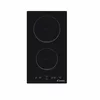 A black induction hob with two cooking zones and touch controls. Voir les images du produit