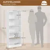 A diagram showing the dimensions of a white bookshelf, with silhouettes of two people for scale. Produktbild-Vorschau