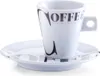 A white espresso cup and saucer with the word "Coffee" printed on it in black. Anteprima dell’immagine prodotto