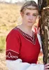 Mittelalterkleid Alvina, rot/natur mit Stickerei - Produktbild-Vorschau 3