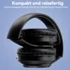 A folded pair of black headphones against a light blue background. Produktbild-Vorschau