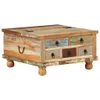 A rustic, multi-colored wooden coffee table with drawers and a lift-top lid, presented against a white background. Produktbild-Vorschau
