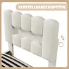 Close-up view of a beige upholstered headboard with adjustable feature indicated. Produktbild-Vorschau