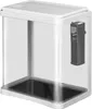 A white aquarium with a black base and a black filter attached to the side. Podgląd zdjęcia produktu