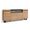 A modern sideboard with a built-in electric fireplace, presented against a white background. Produktbild-Vorschau