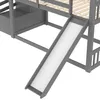 A close-up view of a gray bunk bed with a slide. Produktbild-Vorschau