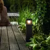 A black garden light illuminates a pathway next to lush greenery and a wooden deck. Anteprima dell’immagine prodotto