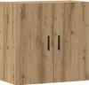 A front view of a wooden cabinet with two doors and black handles. Produktbild-Vorschau
