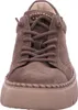 A front view of a brown suede sneaker with a platform sole. Náhľad obrázku produktu