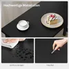 A collage of images showing a black table with a cup of coffee and cake, a hand cleaning the table with a cloth, and a hand scratching the table to demonstrate scratch resistance. Náhľad obrázku produktu