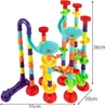 A colorful marble run toy set is displayed against a white background, with dimensions indicated. Podgląd zdjęcia produktu