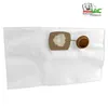 A white vacuum cleaner bag with a brown cardboard attachment and cap. Produktbild-Vorschau