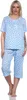 Damen Pyjama 3/4 Hose & Shirt mit Blumenmuster; Blau/L/40 Produktbild-Vorschau 2