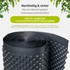 A roll of black studded drainage membrane is shown in the foreground, with marketing text and graphics in the background. Produktbild-Vorschau