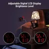 A montage showing a digital thermometer and hygrometer with its adjustable LCD display brightness. Produktbild-Vorschau
