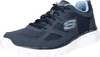 A single navy blue athletic shoe is shown from a side-diagonal angle against a white background. Voir les images du produit