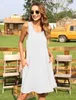 Vestido corto de verano con mangas y bolsillos - Blanco Vista previa de la imagen del producto 3