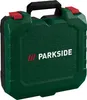 A green and black tool case with red latches and a black handle, featuring the brand name 'PARKSIDE' in white text. Produktbild-Vorschau